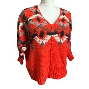 Fiets Voor 2 Anthropologie Sweater Aztec Art Southwest Orange Mohair Wool Blend